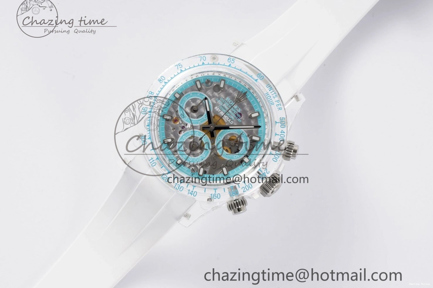 1221 Daytona Transparent IPK Best Edition Transparent Blue Dial on White Rubber Strap SA HighQuality 1969